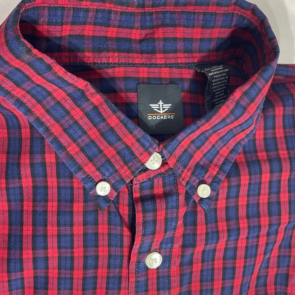 Dockers Mens XL Plaid Long Sleeve Button Down Shirt Red Blue Black Preppy